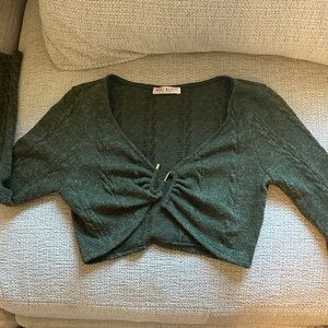 Blue Blush Forest Green Knit Blouse